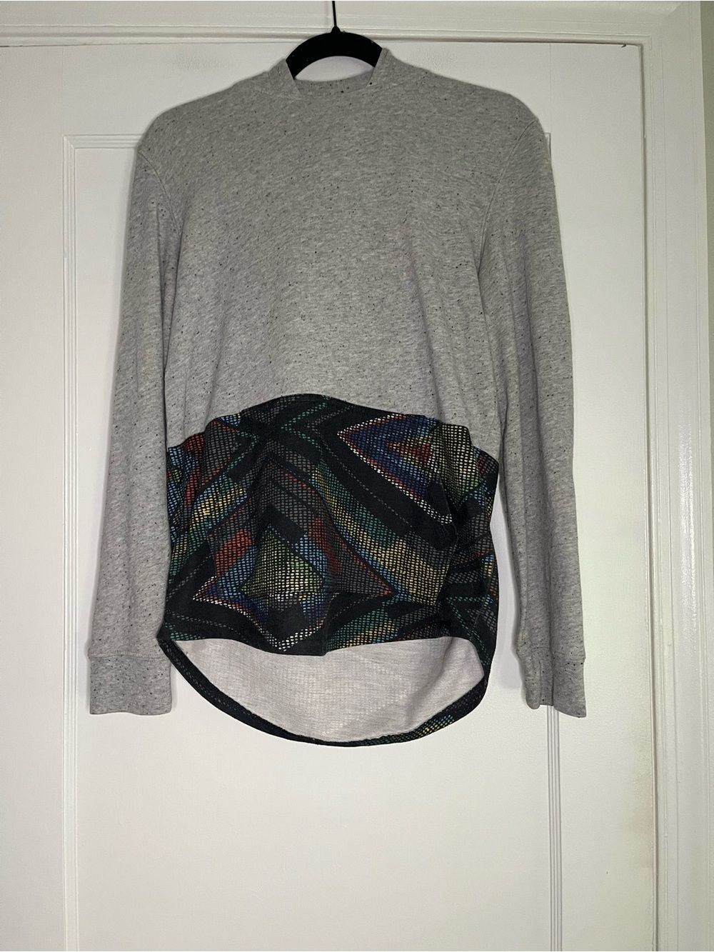 Men’s Small Gray Pullover Top with Multicolor Mesh Panel